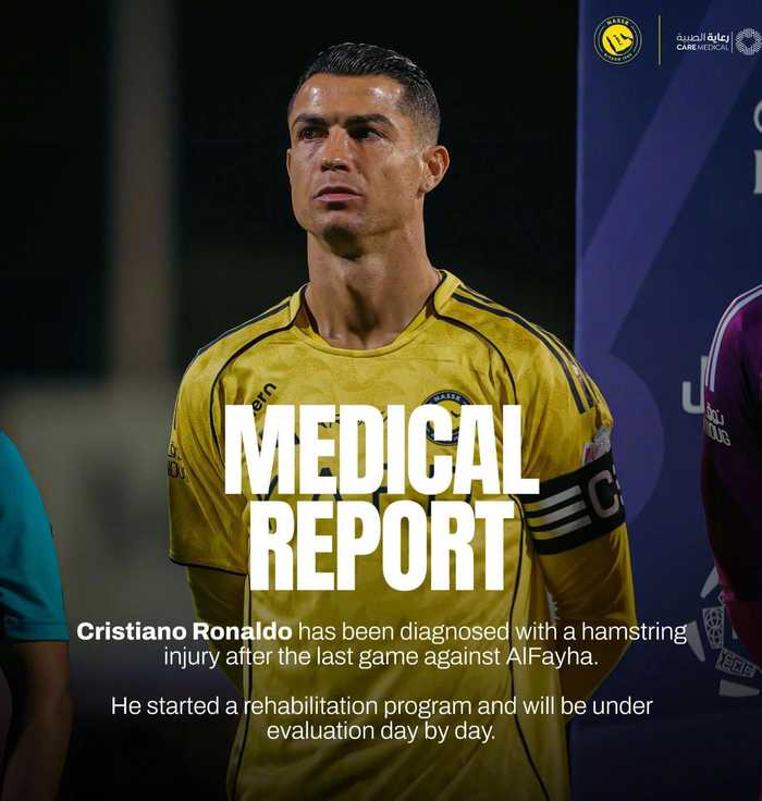 利雅得胜利官宣C罗腿筋受伤，已启动康复计划