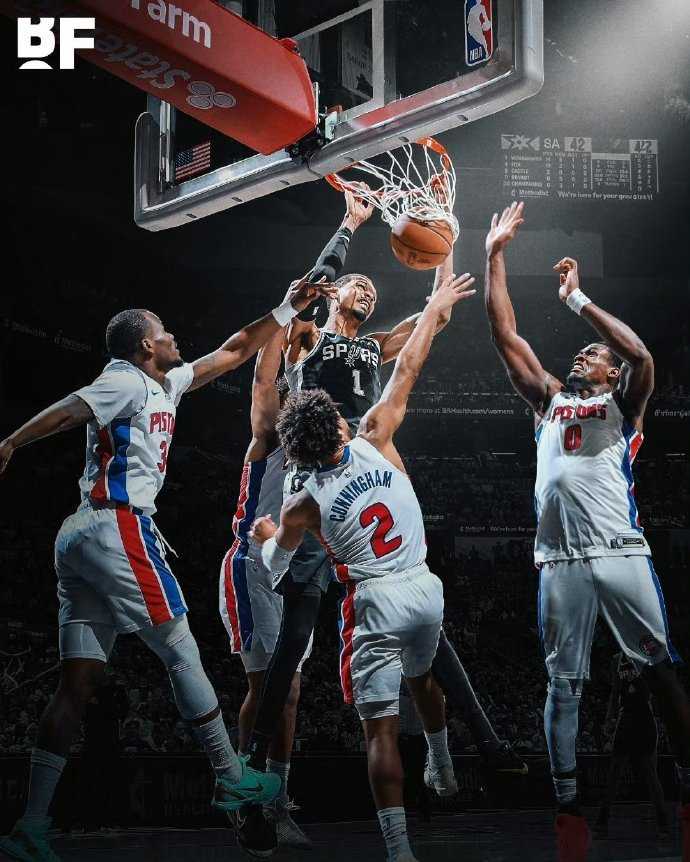 马刺双杀活塞，对东西第一6胜1负！文班38分16板5帽，福克斯29分